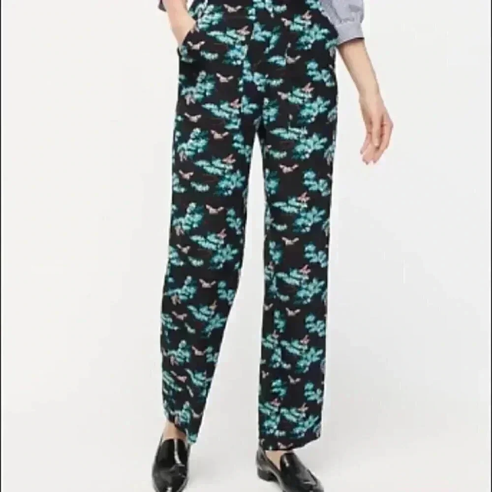 J.Crew Sz 8 Silk straight-leg pant in botanical bees print NWT - Picture 2 of 12